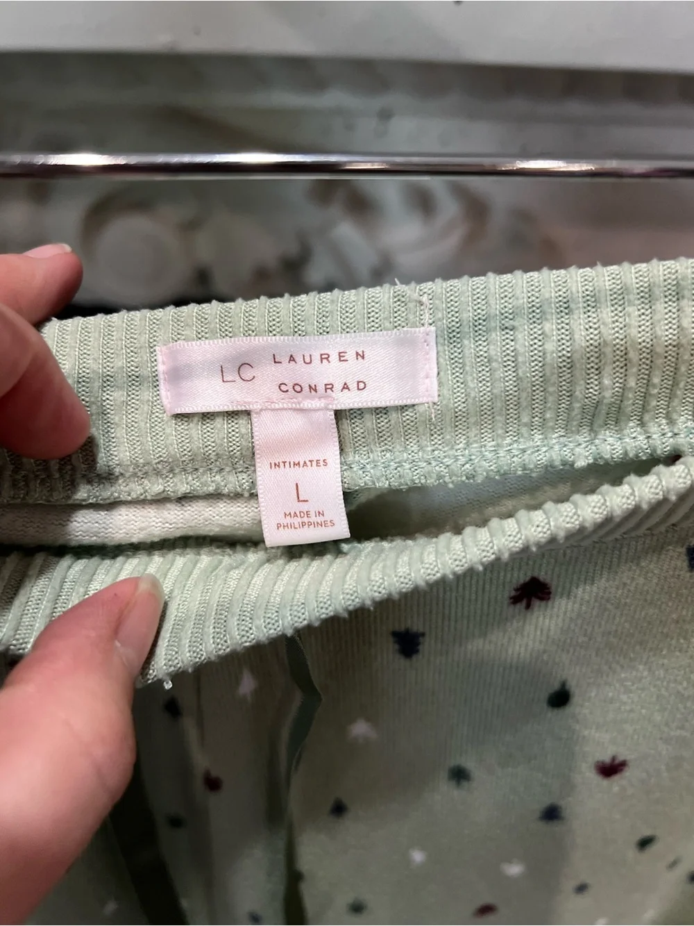 LC Lauren Conrad Sage Green 'joy' Pajama Set with Tiny Print